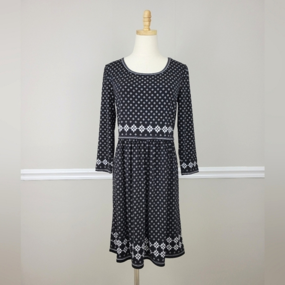 Max Studio Floral Print Black and white Pleated 3/4 Sleeves Dress Size M